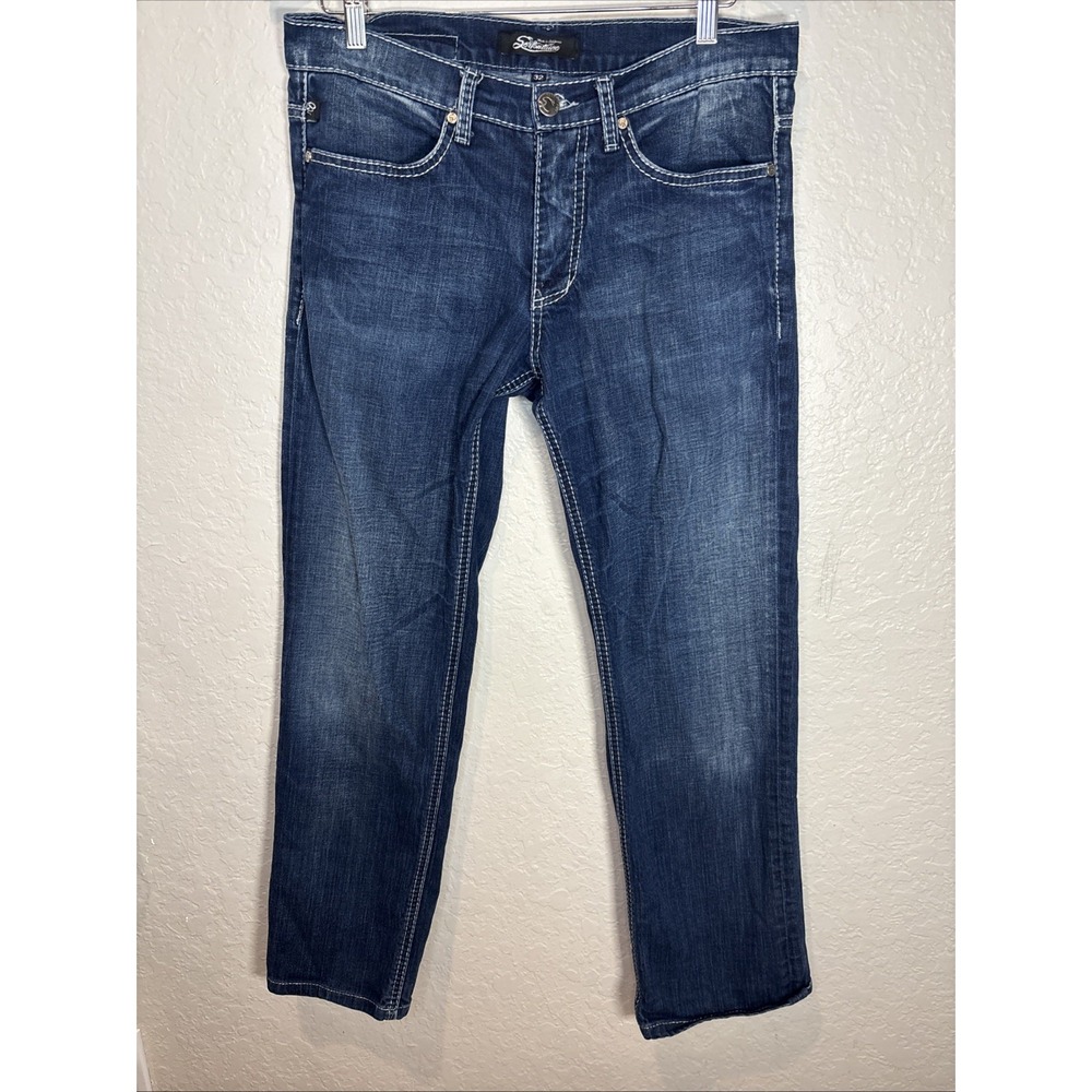 Women's Serfontaine‎ Dark Wash Straight Leg Mid-Rise Denim Zowie Jeans, Size 32